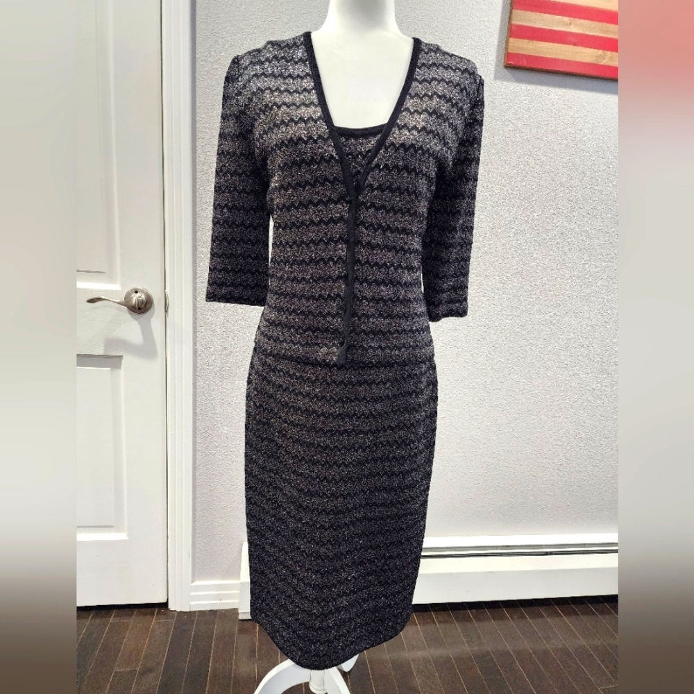 St John Black & Silver Dress suit sz 8